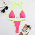 thumbnail image 3 of Traje de baño de triángulo de nailon con accesorios dorados y multicolor de bikini dividido con tiras en las axilas para mujer, 3 of 5