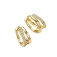 thumbnail image 4 of Brass Micro Pave Clear Cubic Zirconia Two-layer Hoop Earrings Golden 15mm Brass, 4 of 4