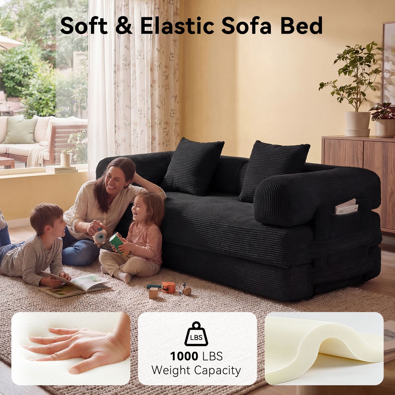 Dateyes 5-in-1 Modular Sofa Bed, Black Corduroy photo 4