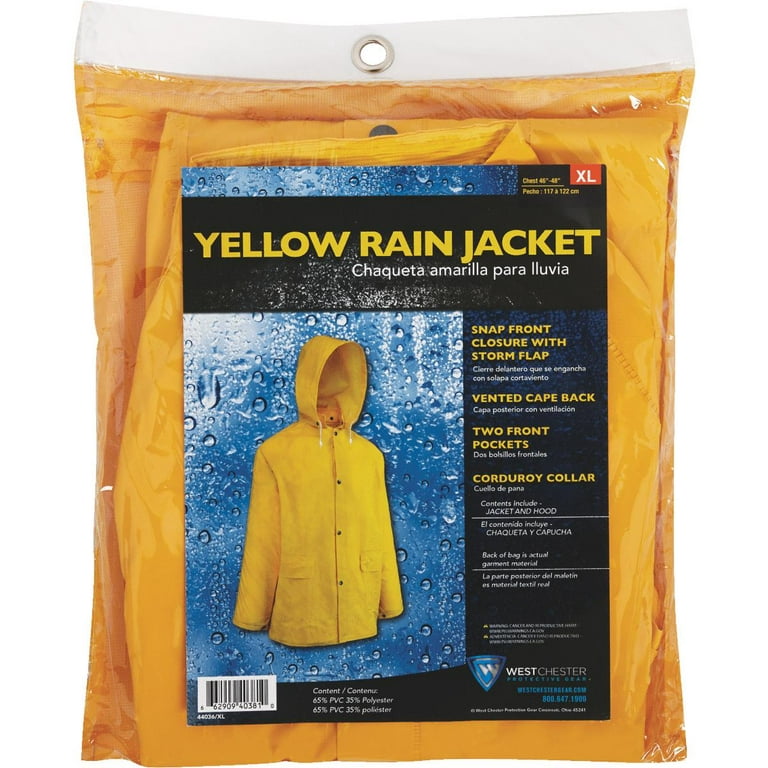 West Chester Holdings 2 Piece PVC Poly Vinyl Chloride Rain Coat with Hood,  Yellow - Extra Large