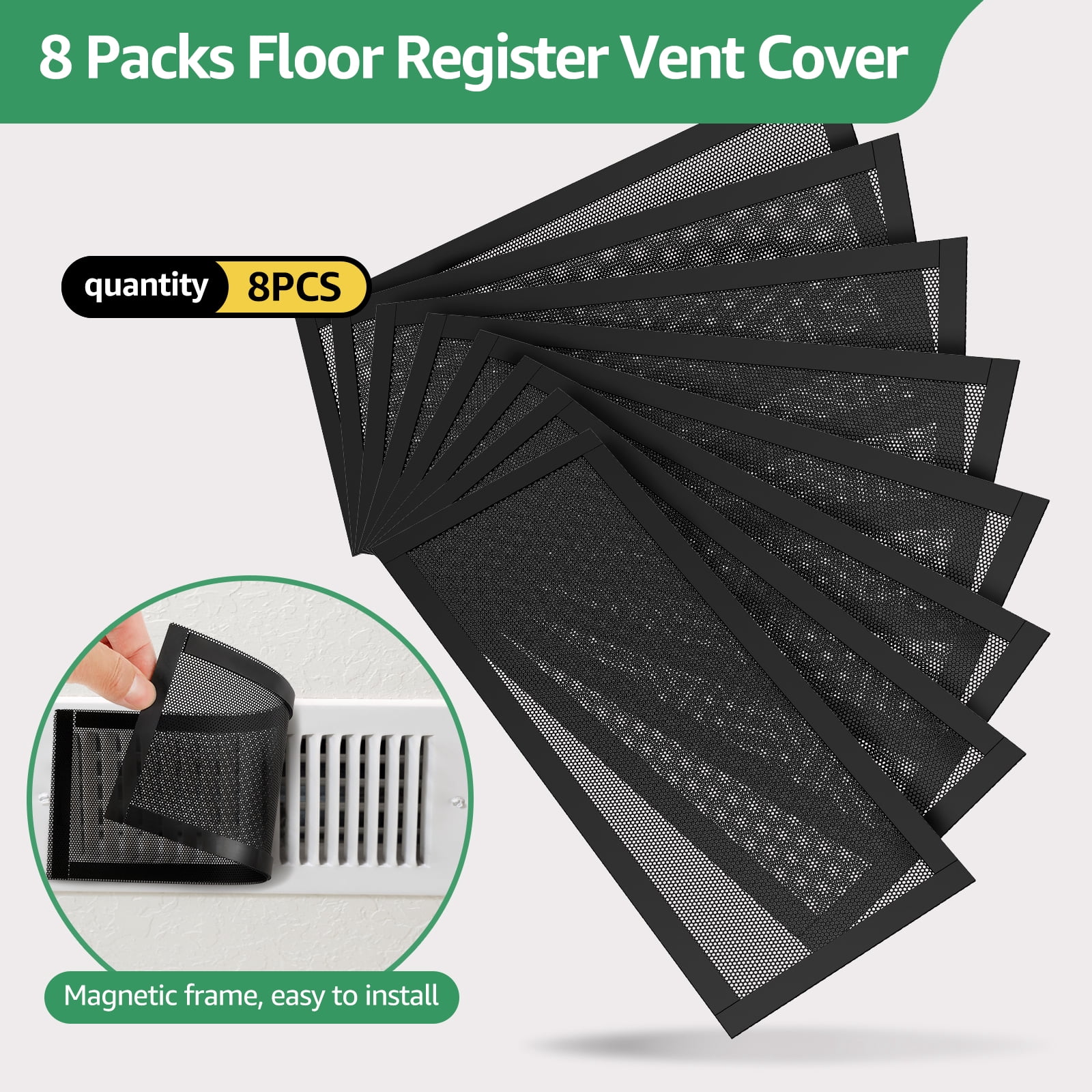 8 Pack Magnetic Mesh Floor Vent Covers 10x4 Inch Rectangle Vent Screens Filter for Home Floor Wall Ceiling Dust Catch Hair Toys Black