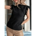 thumbnail image 6 of Womens Sleeveless Sweater Vest Mock Neck Cable Knit Fringe Cap Sleeve Boho Trendy Pullover Tank Tops Black XL, 6 of 9