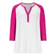 thumbnail image 4 of Delliss Women's Color Block 3/4 Sleeve V Neck Button T-Shirt, 4 of 9