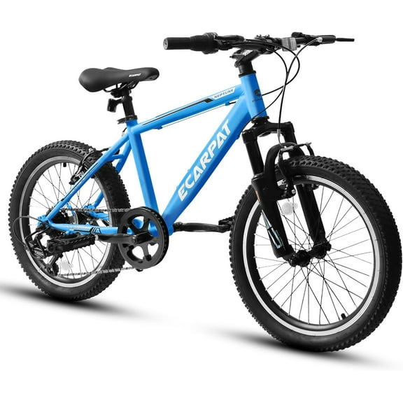 20 Inch Wheel Kids Bike for 6-12 Years Old, 7 Speed Mountain Bike with Front Suspension, Carbon Steel Frame and Dual V Brakes, Boys Girls Bicycle for Birthday Gift, Blue-White
