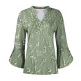 thumbnail image 3 of Women's Long Sleeve T-shirt 3/4 Length Sleeve Womens Tops V Neck Spring Shirts 2025 Petal Bell Sleeve Plus Size Boho Ethnic Style Tee Shirts,Green Women's Long sleeve T-shirt S, 3 of 6