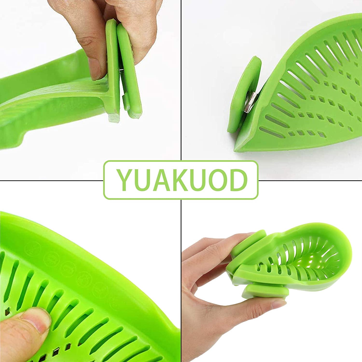 VICVEO Silicone Clip on Strainer, Patented Clip on Silicone Colander, Clip-on Kitchen Food Strainer for Pasta,Fits Almost Pots (Green)
