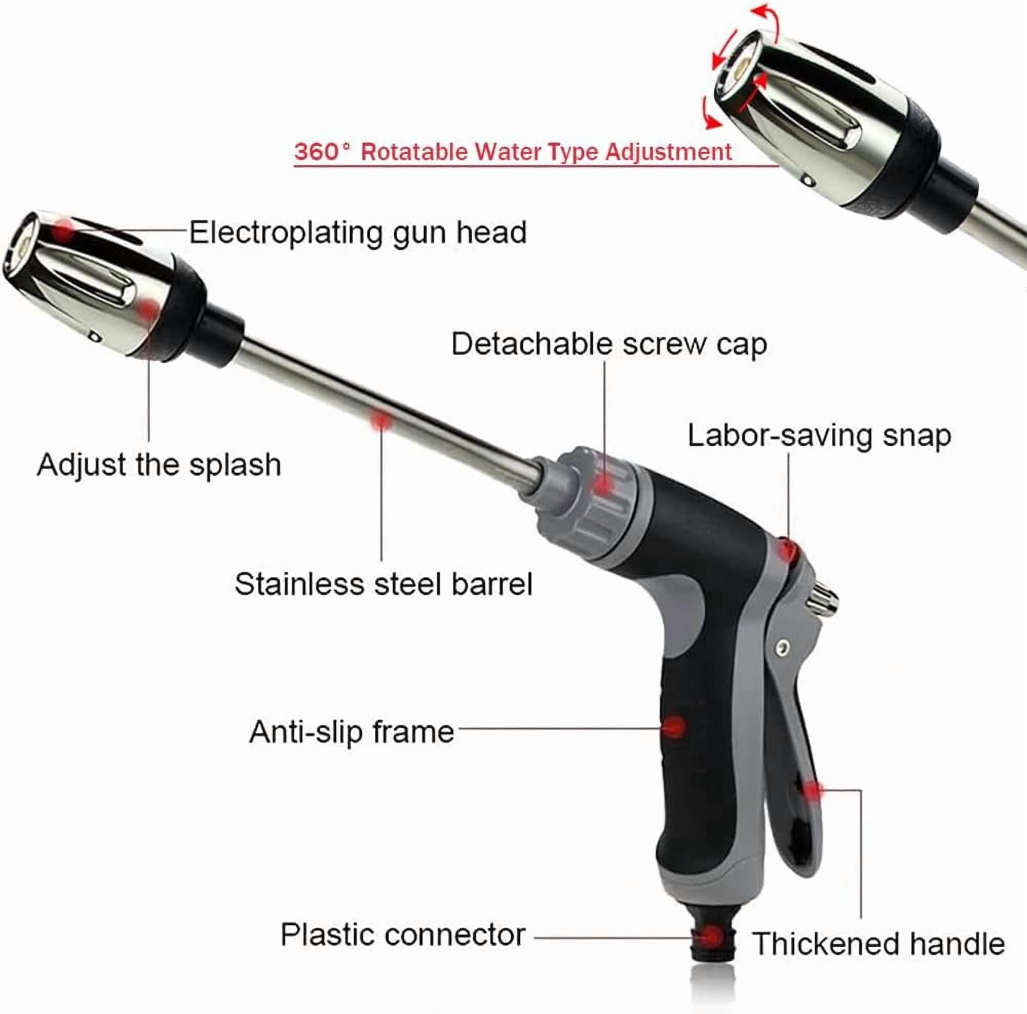 Handheld Pressure Washer with 360 Degree Rotating Nozzle, Stainless Steel Universal Hose Power Washer with 3 Spray Modes, 1-Set