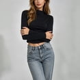 thumbnail image 7 of XRoczxe Women's Mock Neck Long Sleeve Crop Top, Slim Fit Ribbed Knit T-Shirt, Casual Solid Color Basic Tee for Fall Winter Daily Wear Layering, 7 of 7