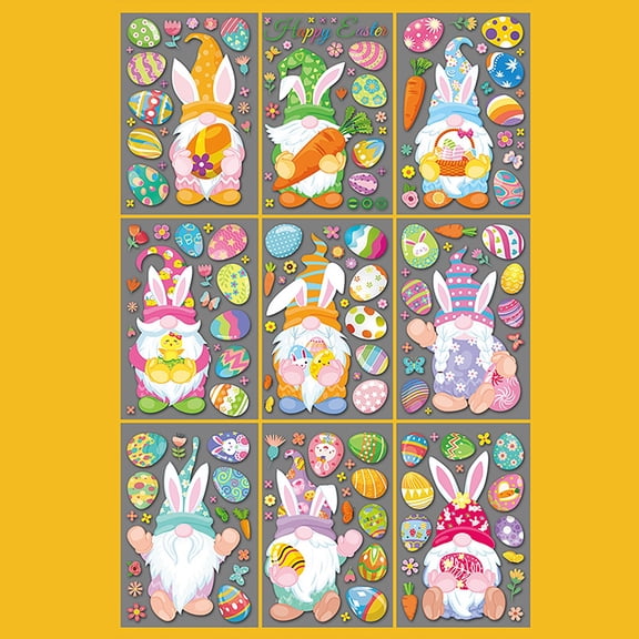 Goowood Easter Window Clings Spring Decor Bunny Egg Motorcycle Static Stickers Removable Wall Decals for Holiday Home Decoration