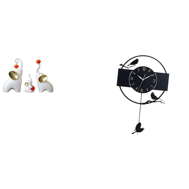 Esculturas de elefantes,Estatuas de elefantes,decoración del hogar,artesanías de cerámica,Figuras de elefantes familiares Adornos de escritorio,Reloj de pared,Reloj de pared con diseño de