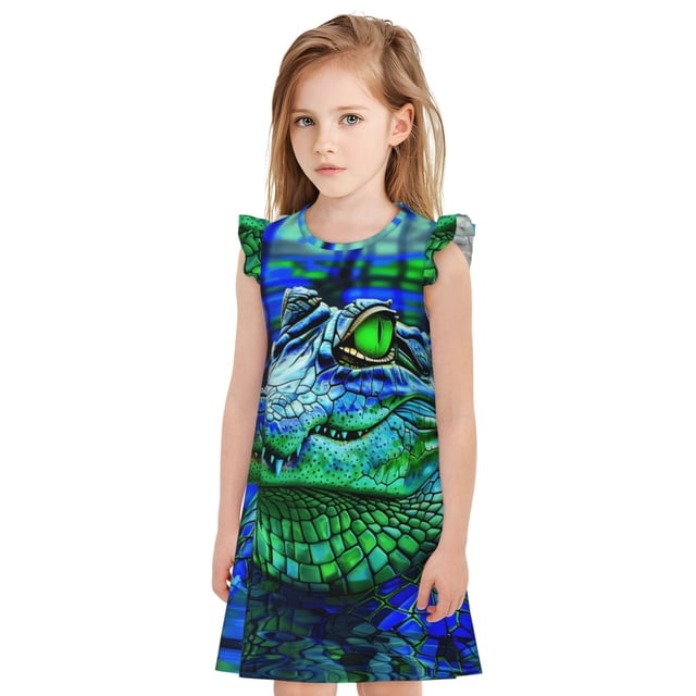 Vsdgher Chemises de Nuit Colorées en Verre Crocodile pour Filles Manches Courtes à Volants Robe de Nuit Pyjama pour Fête Pyjama-TG