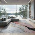thumbnail image 2 of ODIKA 8'x10' Washable Area Rug Pink Abstract Grey Gradient Veined Borders Border Swirling Veining for Dining Room, Large Office, Lounge, Non-Slip Chair-Friendly Mat, 2 of 7