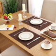 thumbnail image 6 of Placemats Set of 4, Yamaziot Double Layer Cloth Fabric Heat Resistant Place Mat, Washable Reversible Rectangle Dining Table Mats, Hollow Brown, 12"x18", 6 of 7