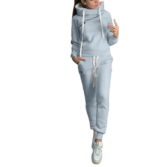 Baqcunre Fall Outfits Women Trendy,Sports Hoodie Long Sleeve Hoodie Pullover Sweatshirt Two Piece Set Womens Sweatshirt,Two Piece Sets for Women Workout Sets for Women Blue L