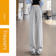 thumbnail image 1 of Pantalones finos de verano para mujer, de seda de hielo gris, de campana, de cintura alta, holgados, adelgazantes, de pierna recta, estrechos, informales, 1 of 4