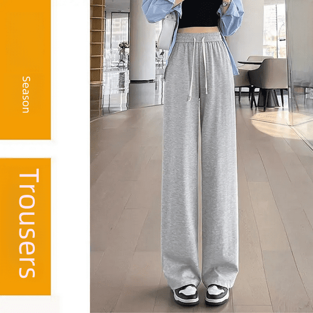 Pantalones finos de verano para mujer, de seda de hielo gris, de campana, de cintura alta, holgados, adelgazantes, de pierna recta, estrechos, informales