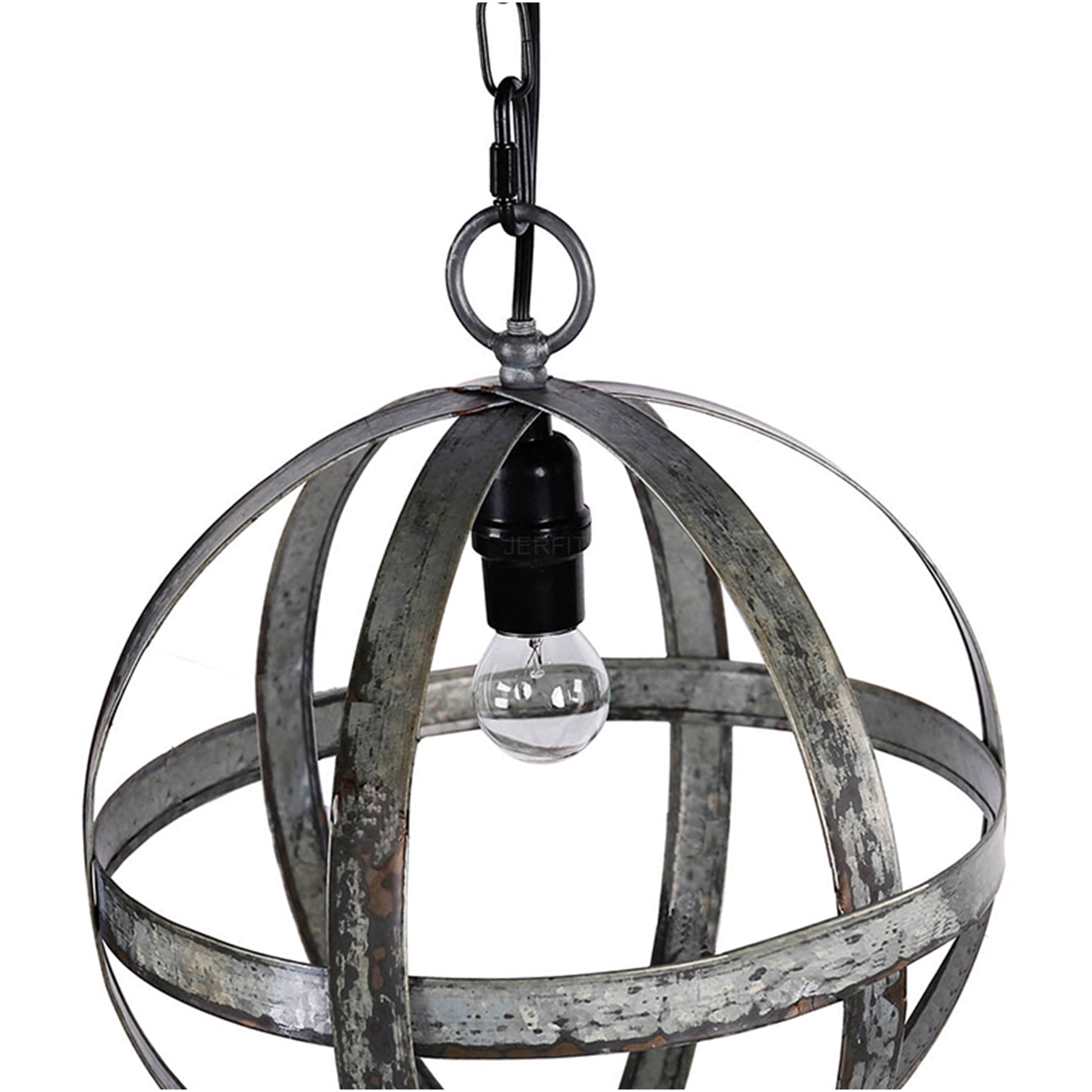 JERFIT Antique Iron Globe Pendant Light, Industrial Hanging Chandelier Fixture for Kitchen Island, Dining Room, Foyer, Bulb Not Included
