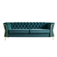 thumbnail image 2 of 87.4 Inch Velvet 3 Seater Sofa Couch, Modern Luxury Couch with Thick Cushion and Golden Legs, Large Comfy Sofa with Tufted Button Decor for Living Room, Green, 2 of 9