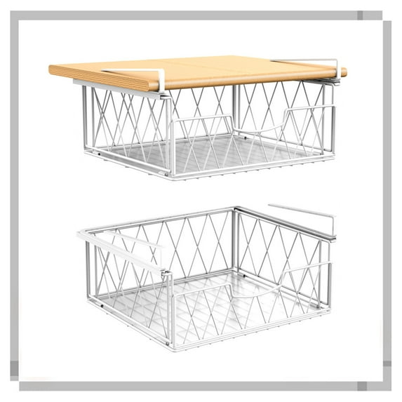 Auledio Slide Metal Under Cabinet Storage Hanging Cabinet Shelf Organizer for Refrigerator in White