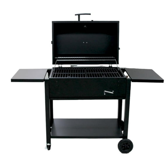 55" XL Black Powder-Coated BBQ Charcoal Grill w/Wheels ? Kabob & Skewer Paz