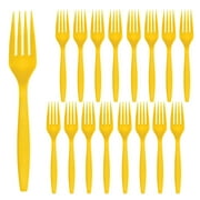 Party City Disposable Plastic Forks, 16 Count (Yellow) - Go Brightly Heavy Duty Classic Reuseable Plastic Forks - Premium Party Supplies Cutlery