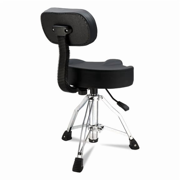 Hydraulic Drum Throne with Backrest, Adjustable Height Saddle Drum Stool, 360° Swivel Heavy Duty Drum Seat, Thick Cushioned PU Leather Seat, Stable Metal Base for Practice, Studio, Stage & Music Clas