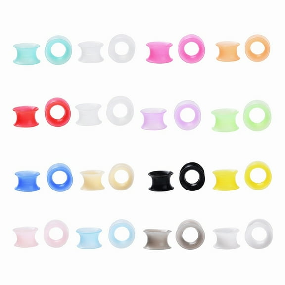 32Pcs 16 Colors Silicone Thin Ear Gauges Flesh Tunnels Plugs Ring Mixed Color 10mm Hole: 9.4mm 2pcs/color 1Box