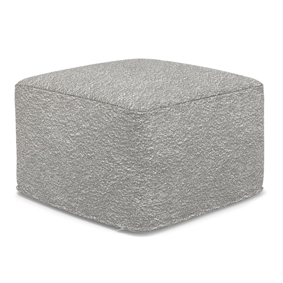 Simpli Home Chantal 24 inch Wide Contemporary Pouf in Light Grey Boucle Fabric