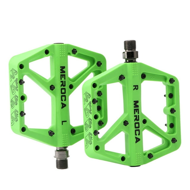 MEROCA MEROCA Wide Anti-Slip Mountain Bike Pedals with Bearing, Durable Nylon & Steel Design, Universal 14mm Thread, Multiple Colors (Green)