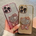 thumbnail image 2 of Funda de teléfono con incrustaciones de diamantes galvanizadas en polvo Flash, Hello Kitty, para iPhone 11, 12, 13, 14, 15 Pro Max, 2 of 4
