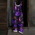 thumbnail image 2 of JULMCOMO Cotton Linen Jumpsuits for Women Plus Size Halloween Spider Web Pumpkin Bat Printed Spaghetti Strap Jumpsuits Costume Holiday Overalls Purple S, 2 of 5