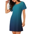 thumbnail image 2 of Pofeuu Blue and Teal Gradient Print Women's Loose Fit Short Sleeve Nightgown, Comfortable Sleep Dress for Women, Casual Lounge Sleepwear, Soft Cotton Sleep Dress, 2 of 6