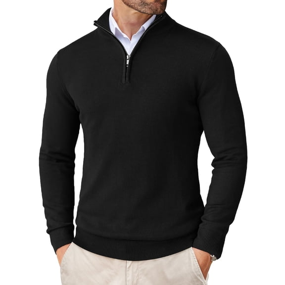 COOFANDY Mens Slim Fit 1/4 Zip Up Mock Neck Polo Sweater Casual Long Sleeve Sweater Pullover Sweaters