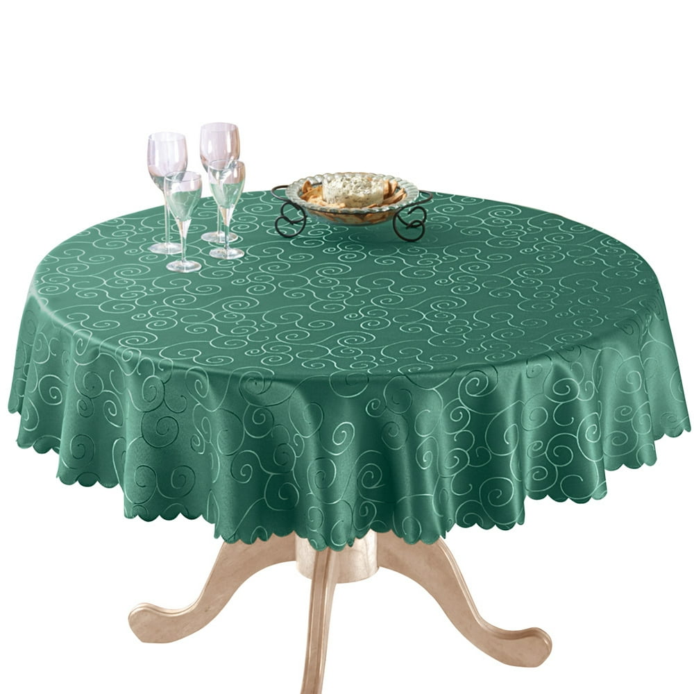 Collections Etc Fancy Scroll Scalloped Edge Festive Tablecloth, Forest Green, 70" Round