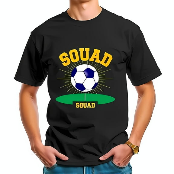 Bold Graphic Soccer Ball T-Shirt for Men - Casual Cotton Short Sleeve Tee with Design & 'SQUAD' Print