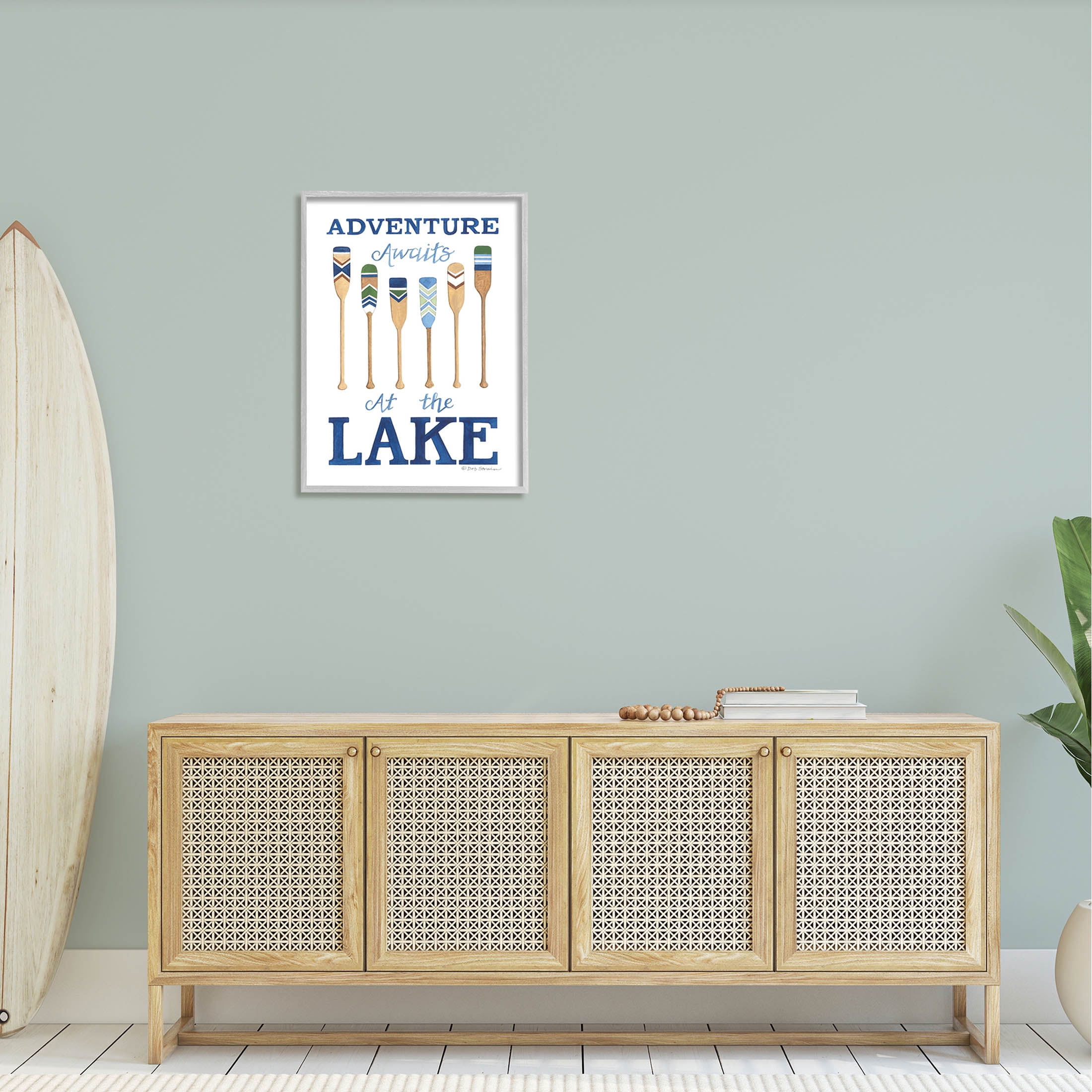 Adventure Awaits At Lake Oars Phrase Inspirational Graphic Art Gray Framed Art Print Wall Art
