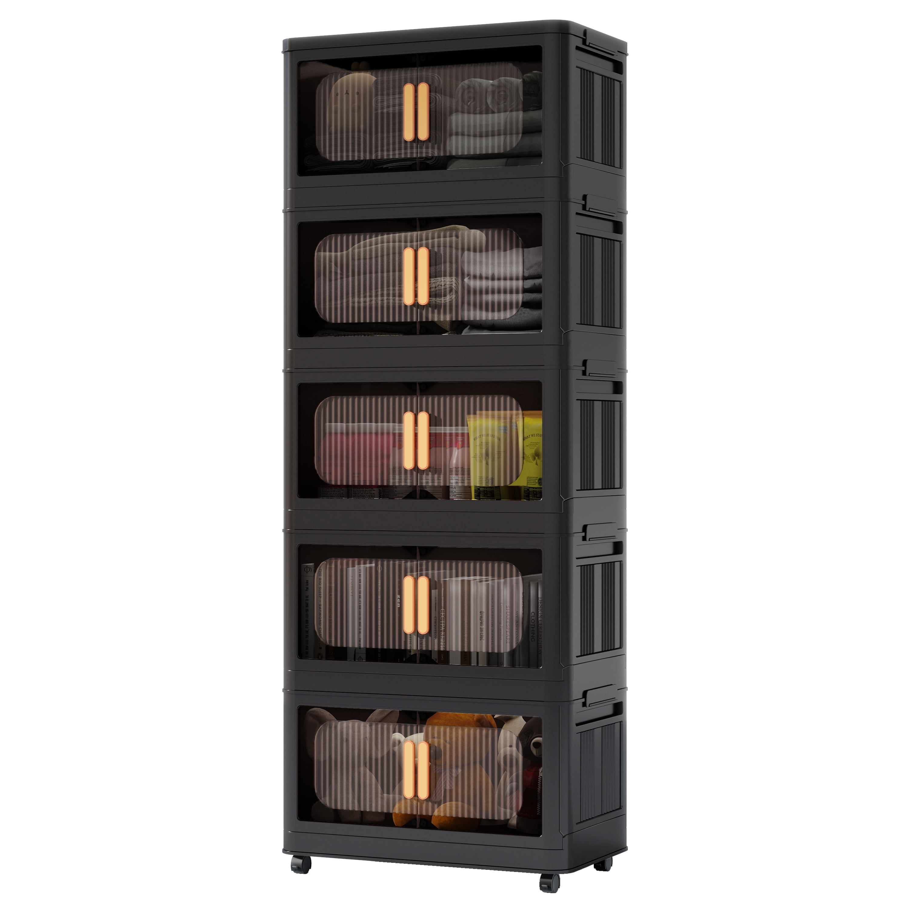 Aukfa 5 Tier Collapsible Storage Bins,Rolling Utility Organize Storage Cart,Black