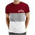 thumbnail image 3 of NoxwB Men's Colorblock LOS ANGELES Letter Printed T-Shirts Lighweight Comfy Regular Fit Crewneck Short Sleeve Pullover Tees Casual Fitness Sport Blouse Wine L, 3 of 5