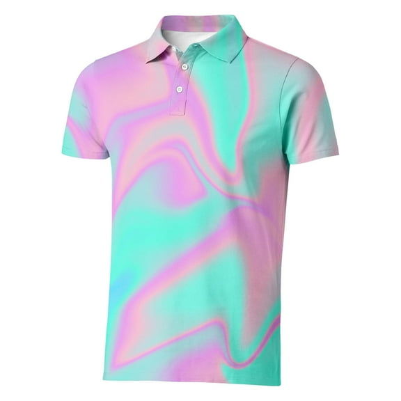 MIXUE Polo Shirts For Men Tie Dye Print Lapel Button Down Short Sleeve Slim Fit Casual Stylish Tops Holiday Wear,Purple,XXL