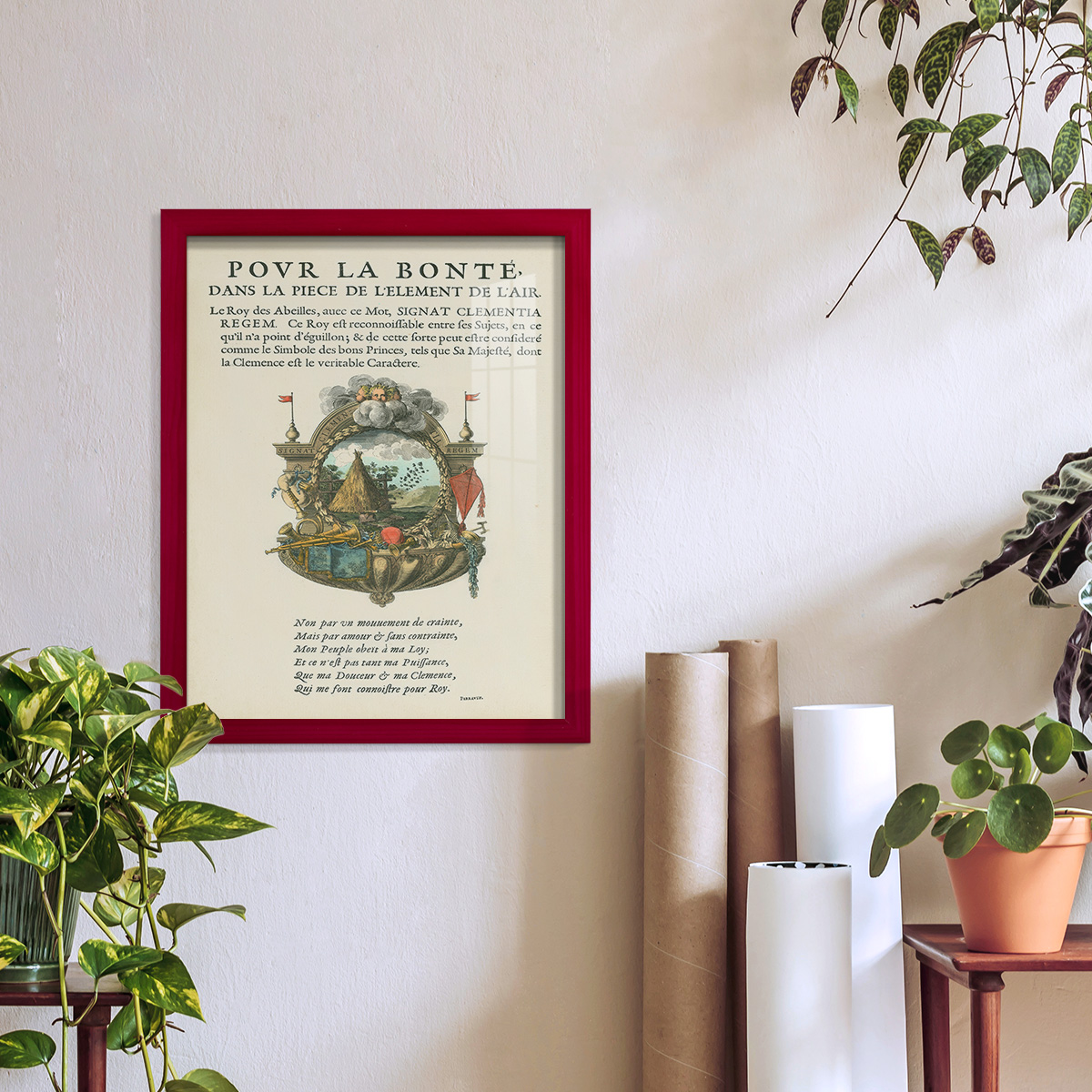 Printed Embellished Bookplate III - Framed Print w/glass - Cherry Red