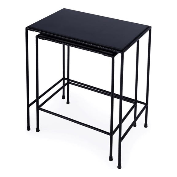 Beaumont Lane Transitional Outdoor Granite Stone & Iron Nesting Table In Black