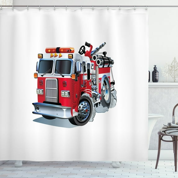 Ambesonne Truck Shower Curtain, Brigade Vehicle Illustration, 69"Wx84"L, Grey Red