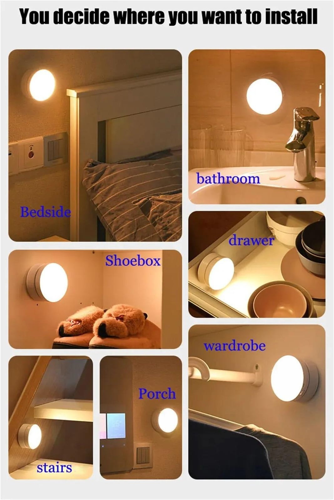For Home Rechargeable Under Cabinet Light Wireless Closet Night Lamp 360 Rotated PIR Motion Sensor Wall Lamps