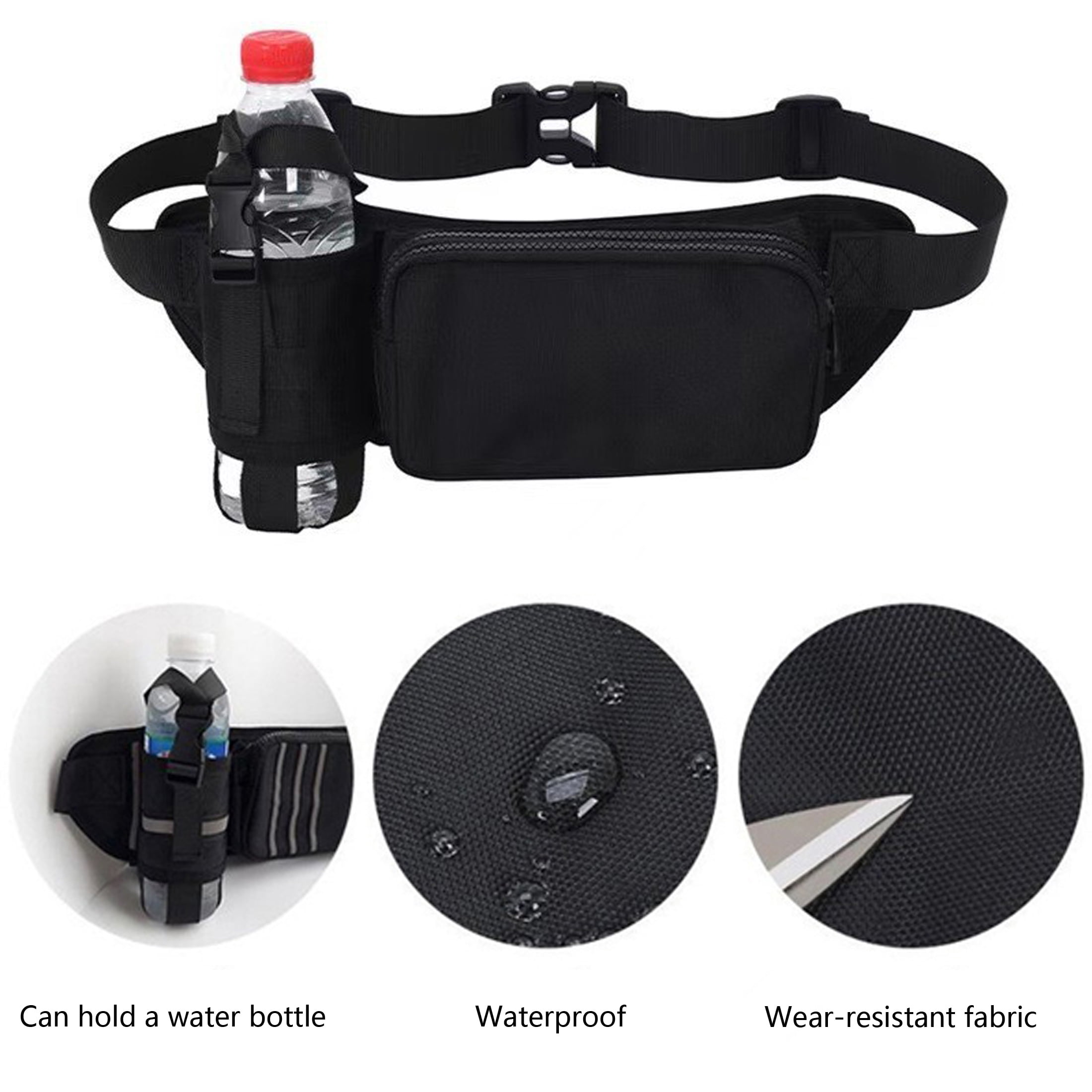 Oxford Cloth Running Belt Pack Large Capacity with Water Bottle Bag Sports Shoulder Pack Adjustable Zipper