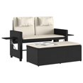 thumbnail image 2 of vidaXL Reclining Garden Bench with Cushions Black Poly Rattan, 2 of 5