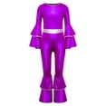 thumbnail image 3 of SiiRoh Girls 70s 80s Disco Hippie Outfit Metallic Bell-Bottom Jumpsuit Singer Dance Party Dress Up Purple 8, 3 of 6
