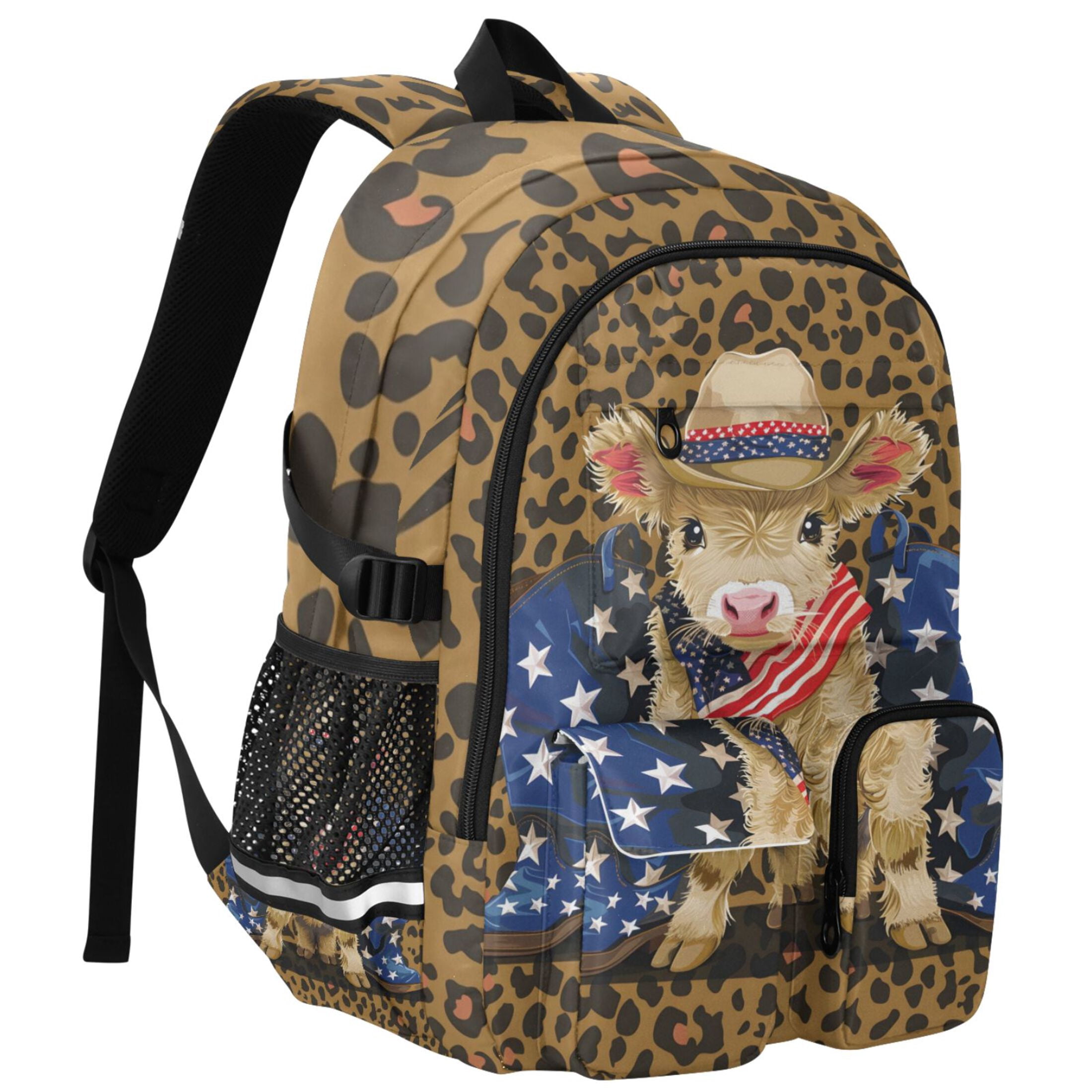 ALAZA Highland Cow Leopard Print Student Backpack School Bookbag Large Laptop Daypack Travel Bag