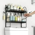 thumbnail image 4 of Folding Over Toilet Storage Shelf with Hooks and Paper Holder - Black, 4 of 5