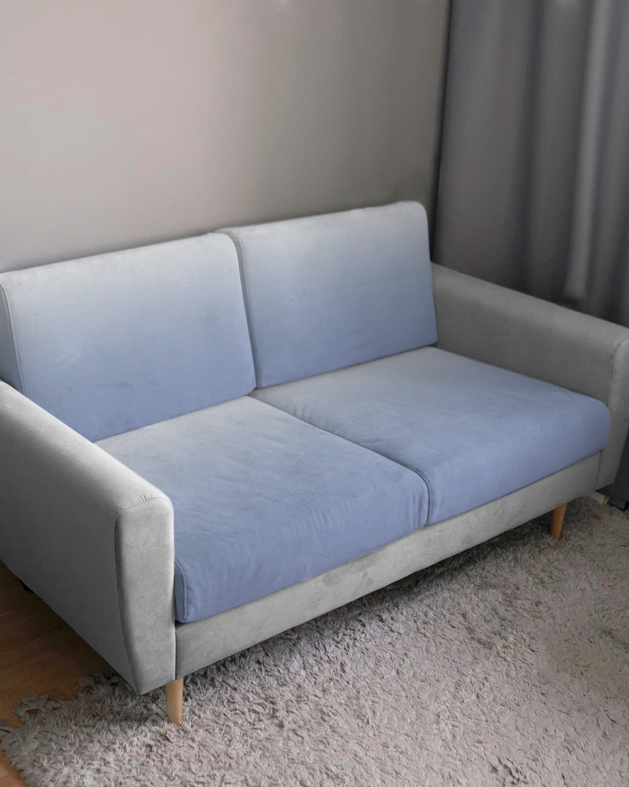 Ombre Grey Blue| Couch Cushion Covers, Stretch Seat Cushion Covers for Sectional Sofa, Abstract Art Individual Sofa&nbsp;Slipcovers Furniture Protector with Elastic&Straps Small 1Pcs