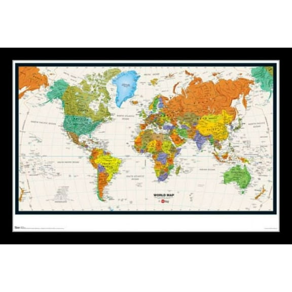 World Map 09 Laminated & Framed Poster Print (24 x 36)